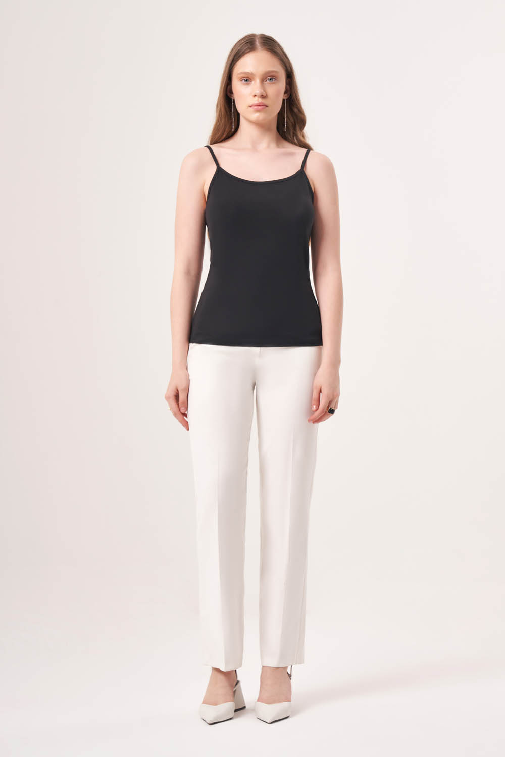 Mizalle İp Askılı Siyah Polyamid Atlet