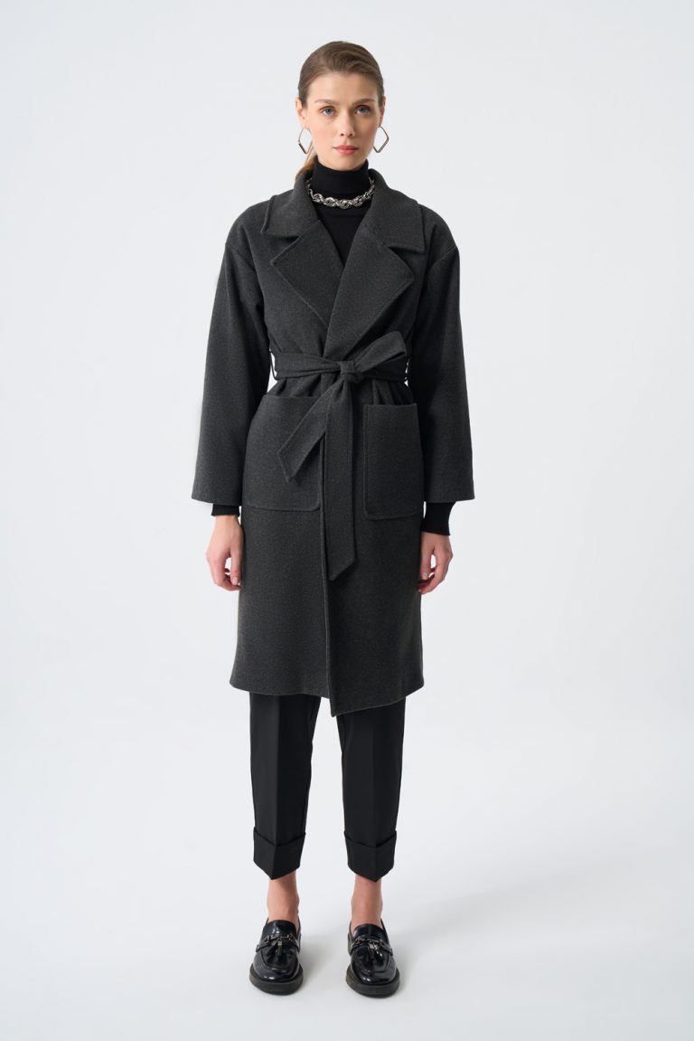 Mizalle Torba Cepli Basıc Kaşe Dokulu Antrasit Kaban - Mizalle