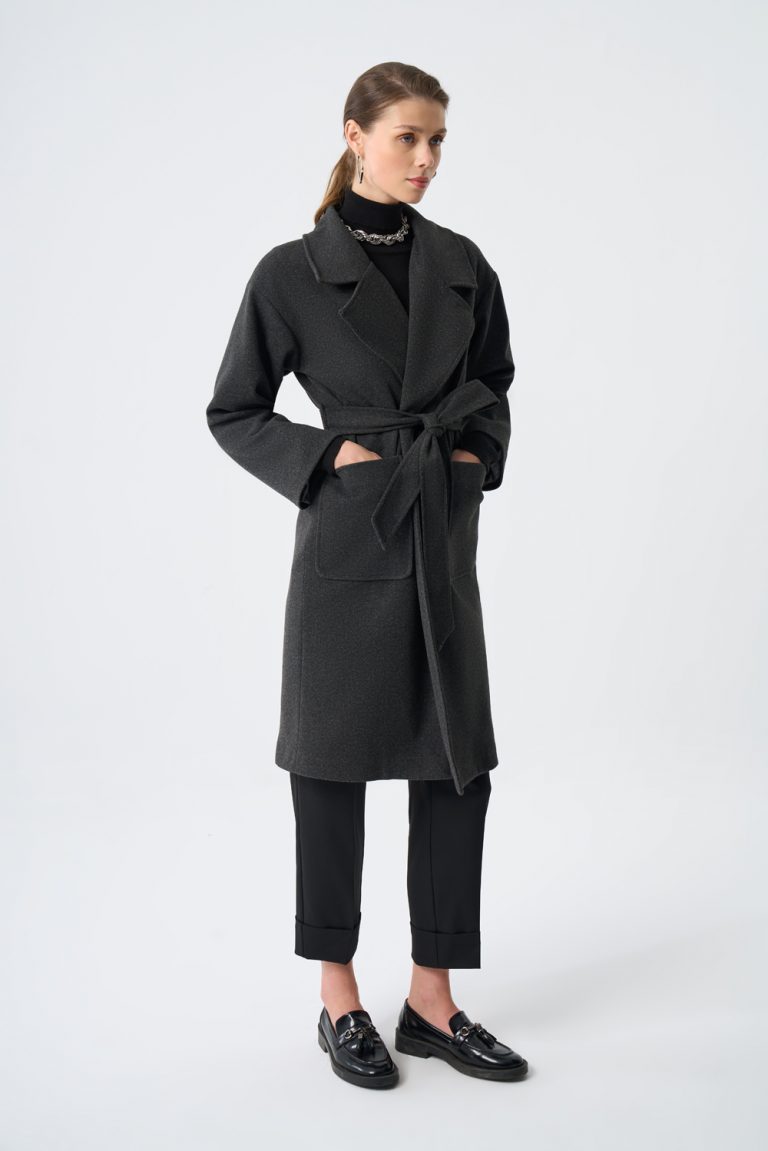 Mizalle Torba Cepli Basıc Kaşe Dokulu Antrasit Kaban - Mizalle