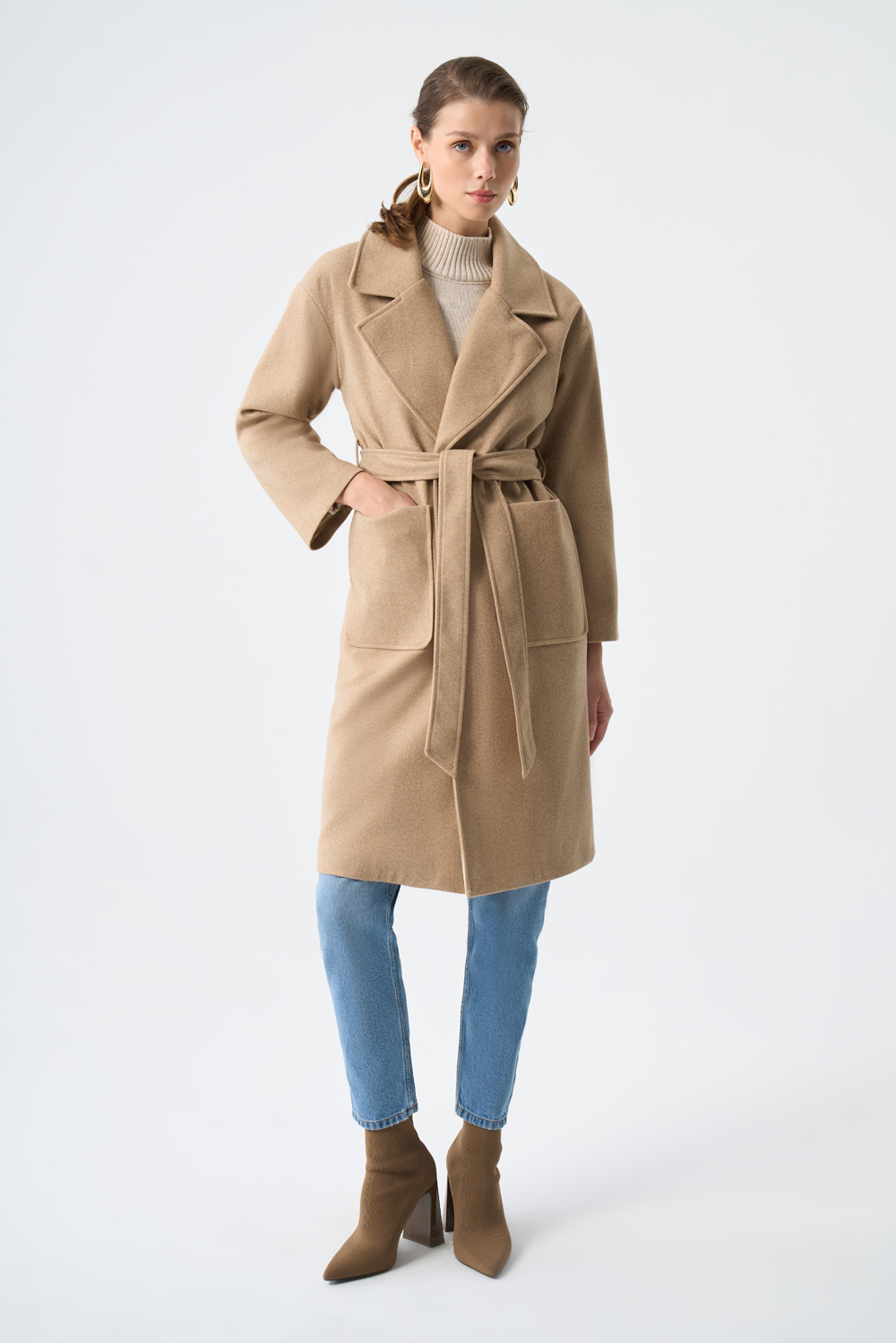 Mizalle Torba Cepli Basıc Kaşe Dokulu Vizon Rengi Kaban - 2