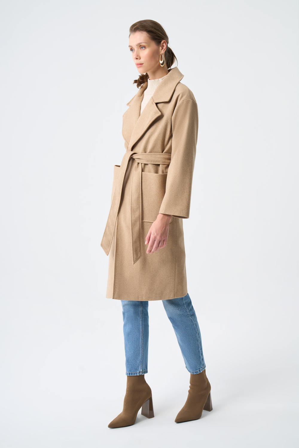 Mizalle Torba Cepli Basıc Kaşe Dokulu Vizon Rengi Kaban - 3