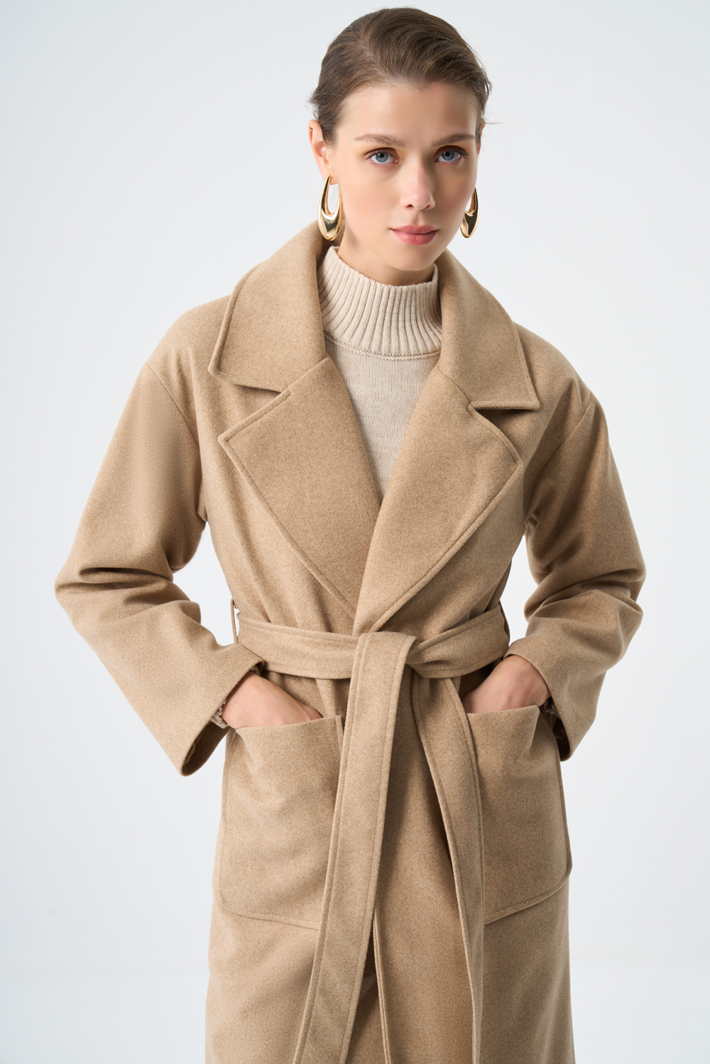 Mizalle Torba Cepli Basıc Kaşe Dokulu Vizon Rengi Kaban - Mizalle