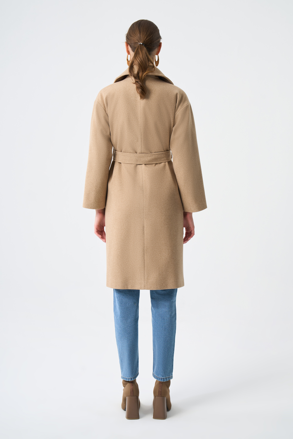 Mizalle Torba Cepli Basıc Kaşe Dokulu Vizon Rengi Kaban - 5