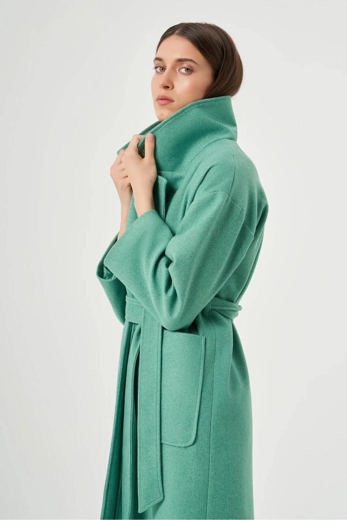 Mizalle Torba Cepli Basıc Kaşe Dokulu Yeşil Kaban - 3