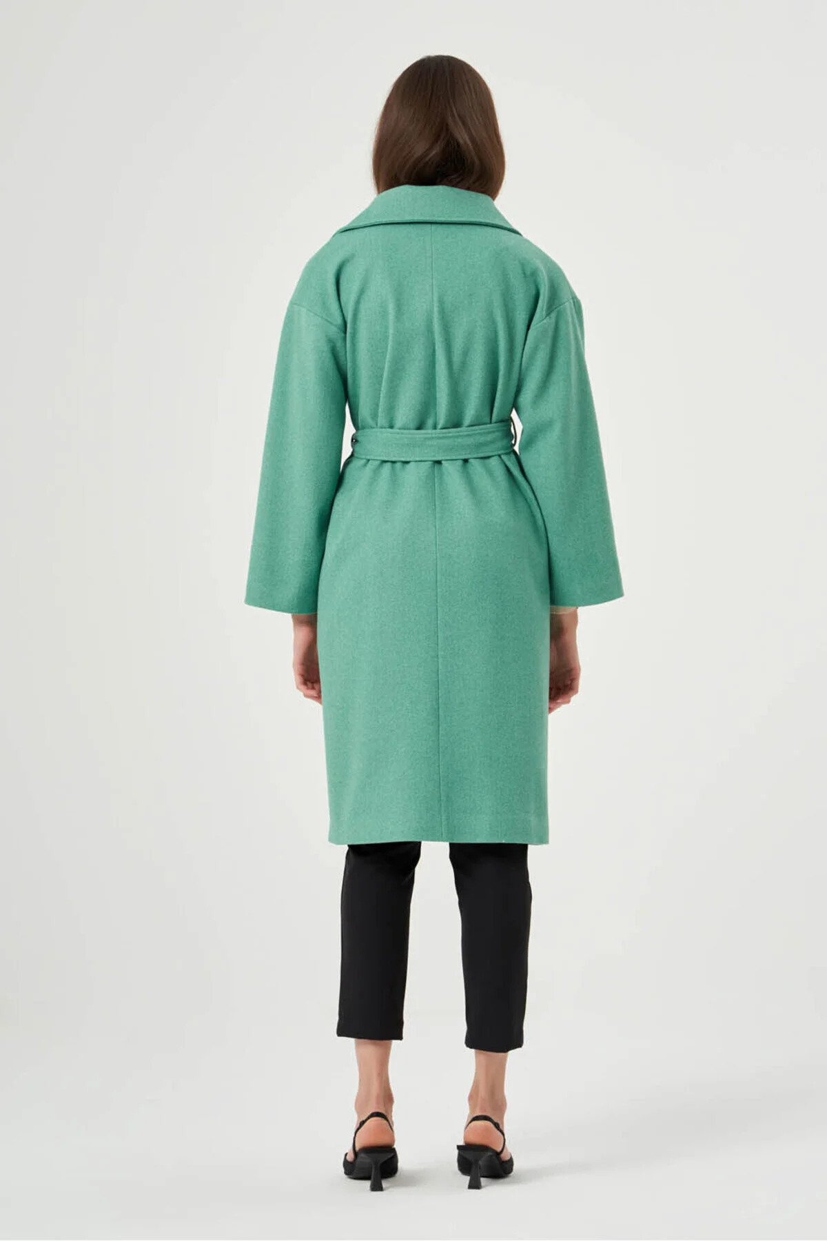 Mizalle Torba Cepli Basıc Kaşe Dokulu Yeşil Kaban - 4