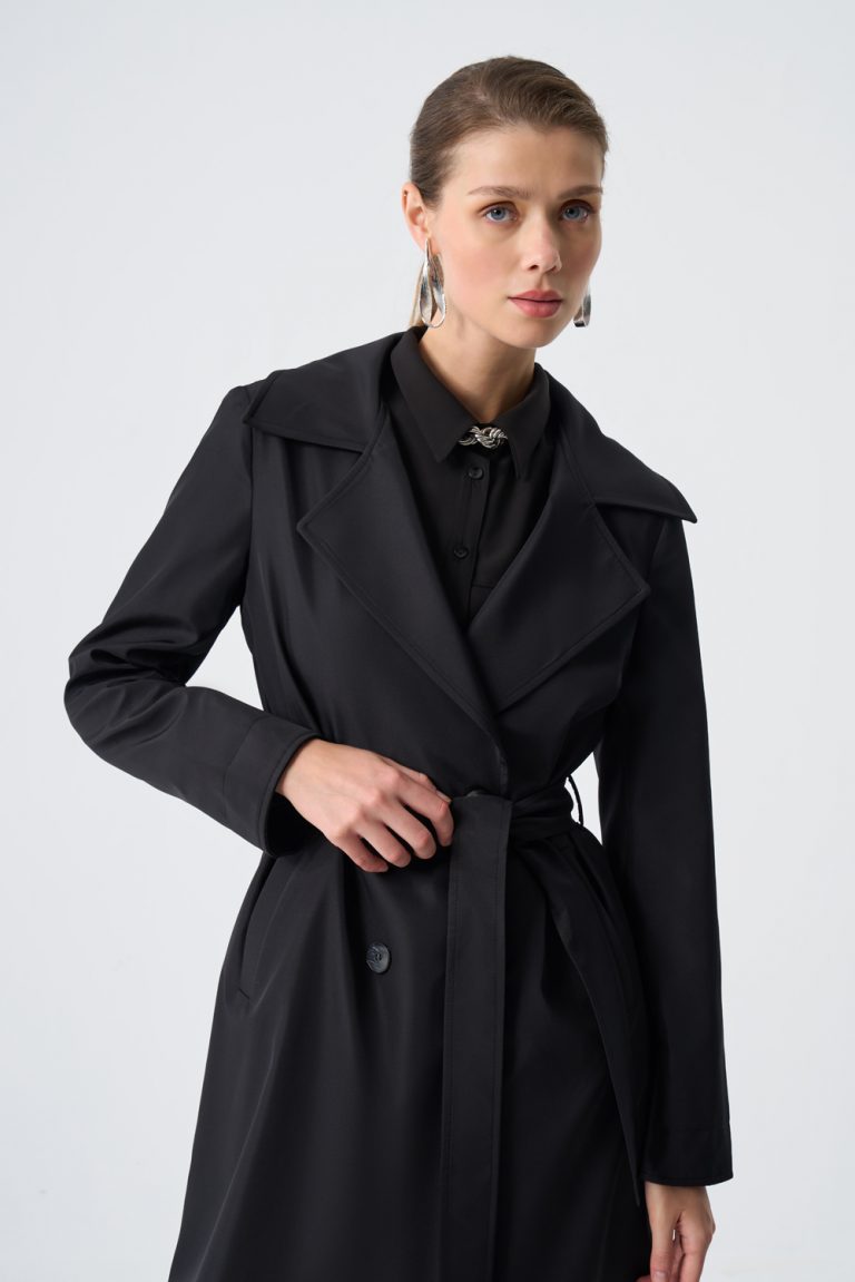 Mizalle Klasik Basic Siyah Uzun Trençkot - Mizalle