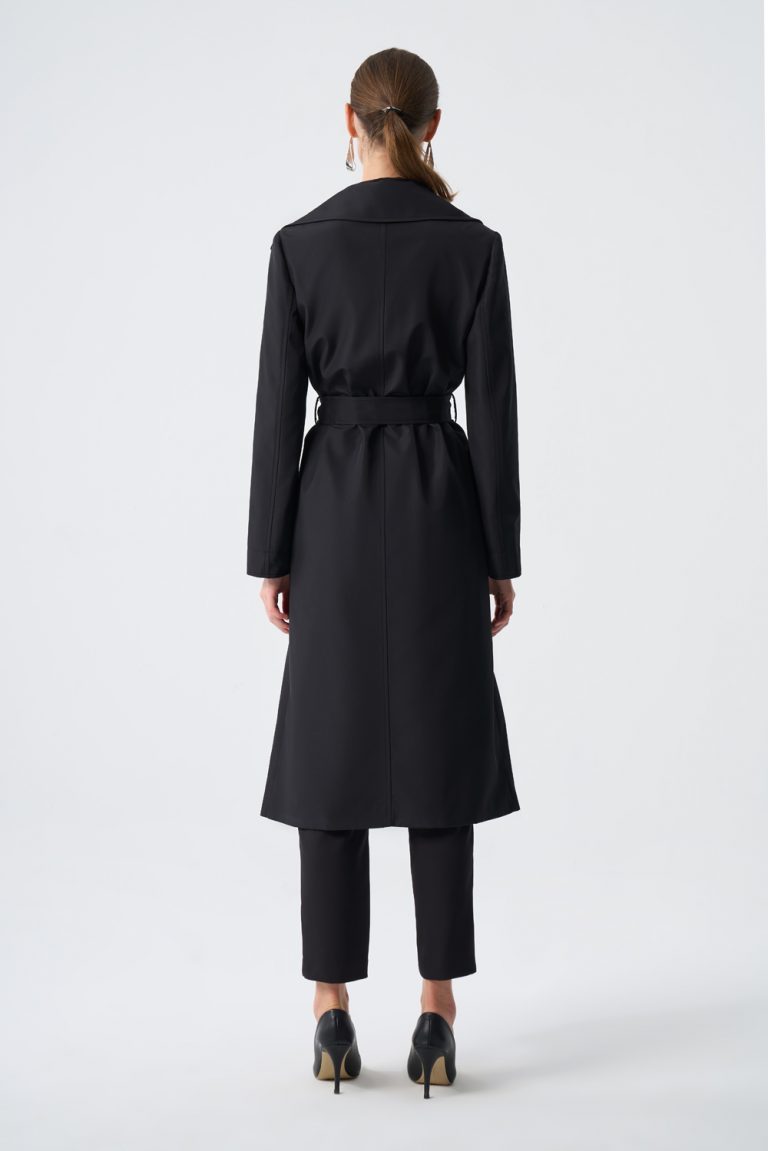 Mizalle Klasik Basic Siyah Uzun Trençkot - Mizalle