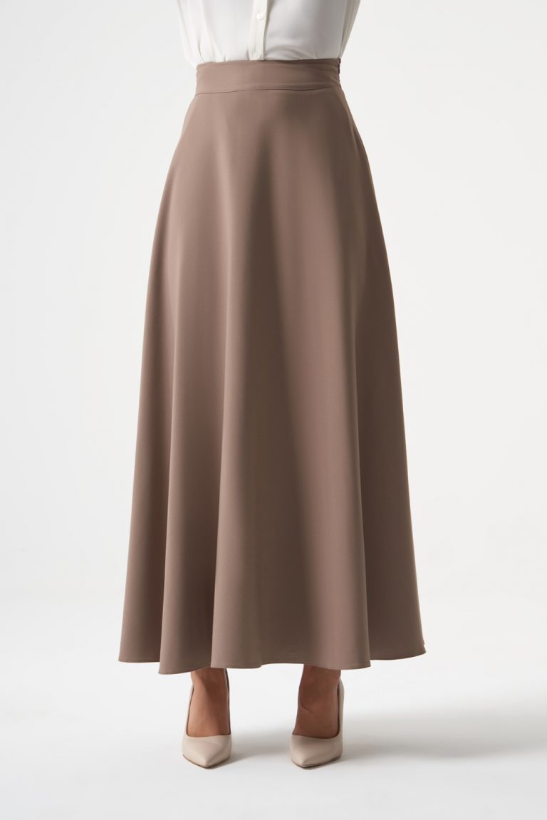 Mizalle Basic Uzun Kloş Bej Rengi Etek - Mizalle