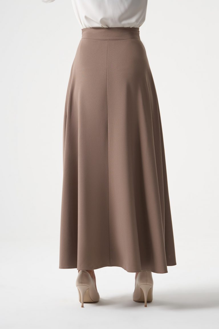 Mizalle Basic Uzun Kloş Bej Rengi Etek - Mizalle