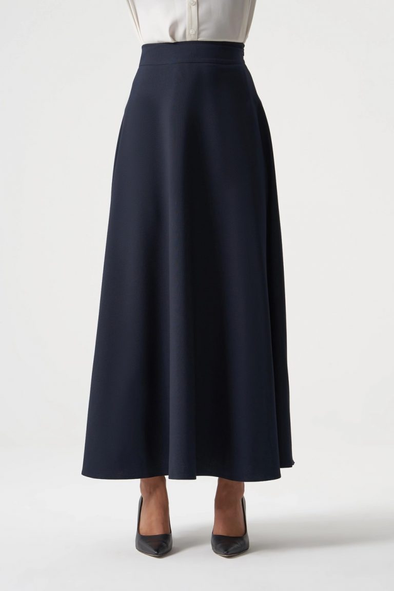 Mizalle Basic Uzun Kloş Lacivert Etek - Mizalle