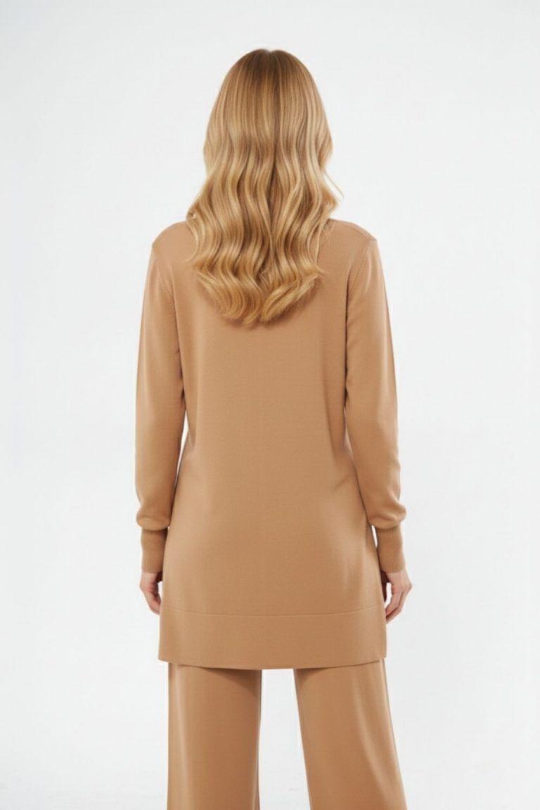 Mizalle Yuvarlak Yaka Camel Uzun Triko Tunik - Mizalle