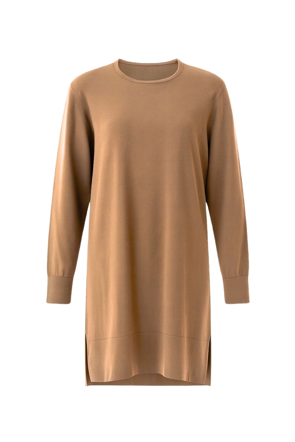 Mizalle Yuvarlak Yaka Camel Uzun Triko Tunik