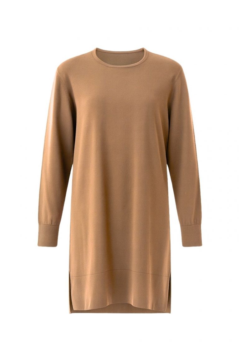 Mizalle Yuvarlak Yaka Camel Uzun Triko Tunik - Mizalle