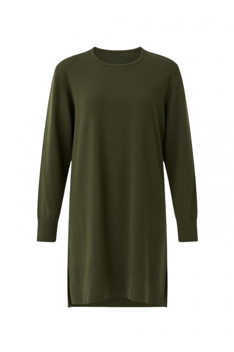 Mizalle Yuvarlak Yaka Haki Uzun Triko Tunik - Mizalle