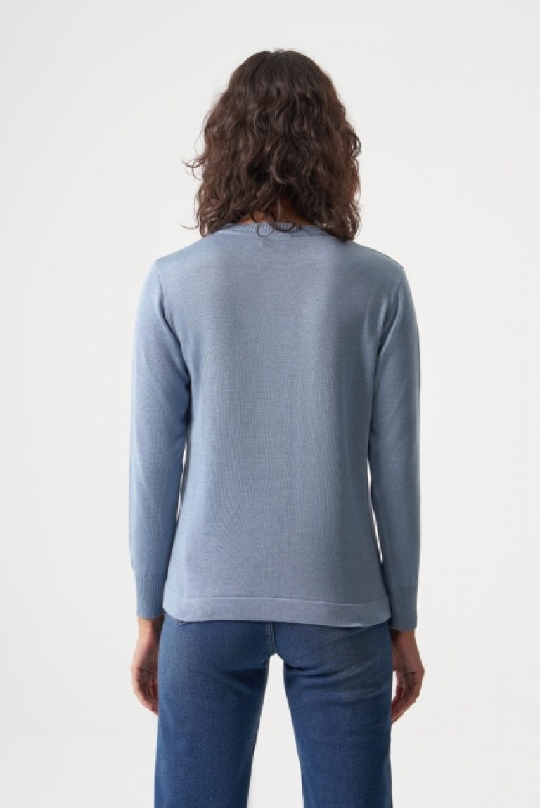 Mizalle Yuvarlak Yaka Basic Açık Mavi Triko Kazak - Mizalle