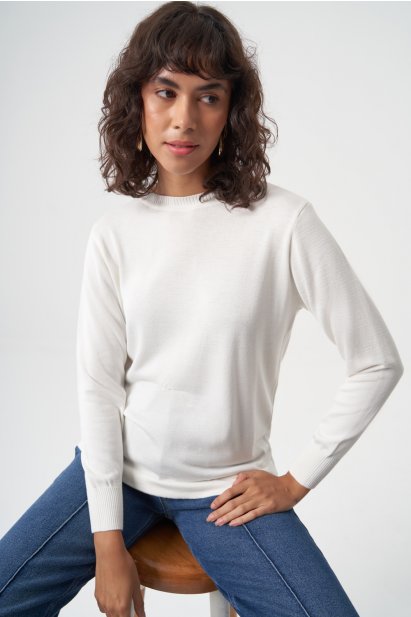 Basic o Yaka Viskon Akrilik Ekru Triko - Mizalle