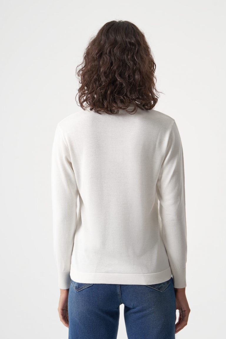 Basic o Yaka Viskon Akrilik Ekru Triko - Mizalle