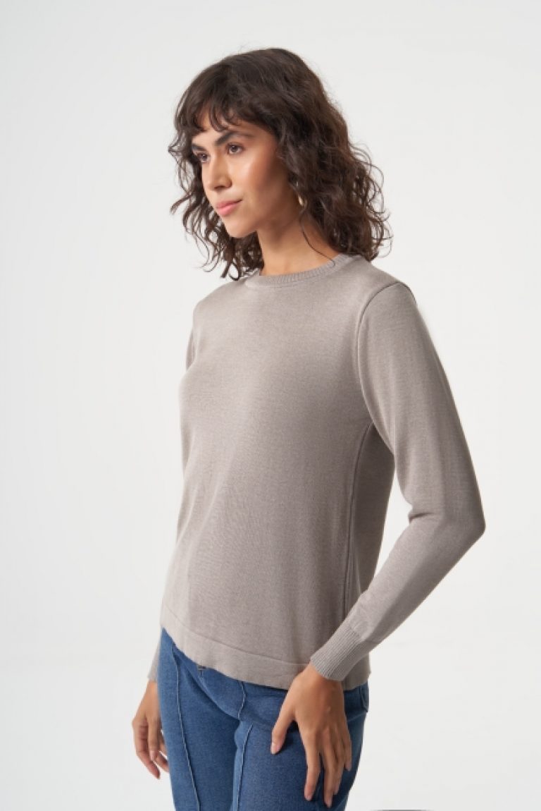 Mizalle Yuvarlak Yaka Basic Gri Triko Kazak - Mizalle