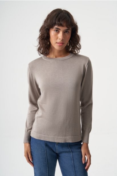 Mizalle Yuvarlak Yaka Basic Gri Triko Kazak - Mizalle