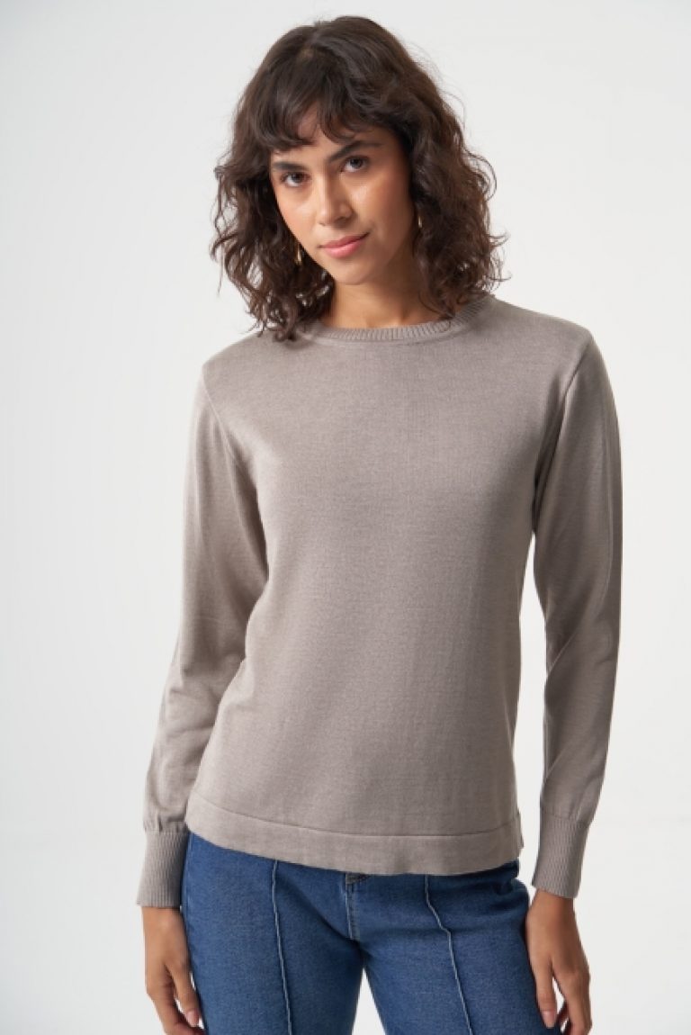 Mizalle Yuvarlak Yaka Basic Gri Triko Kazak - Mizalle