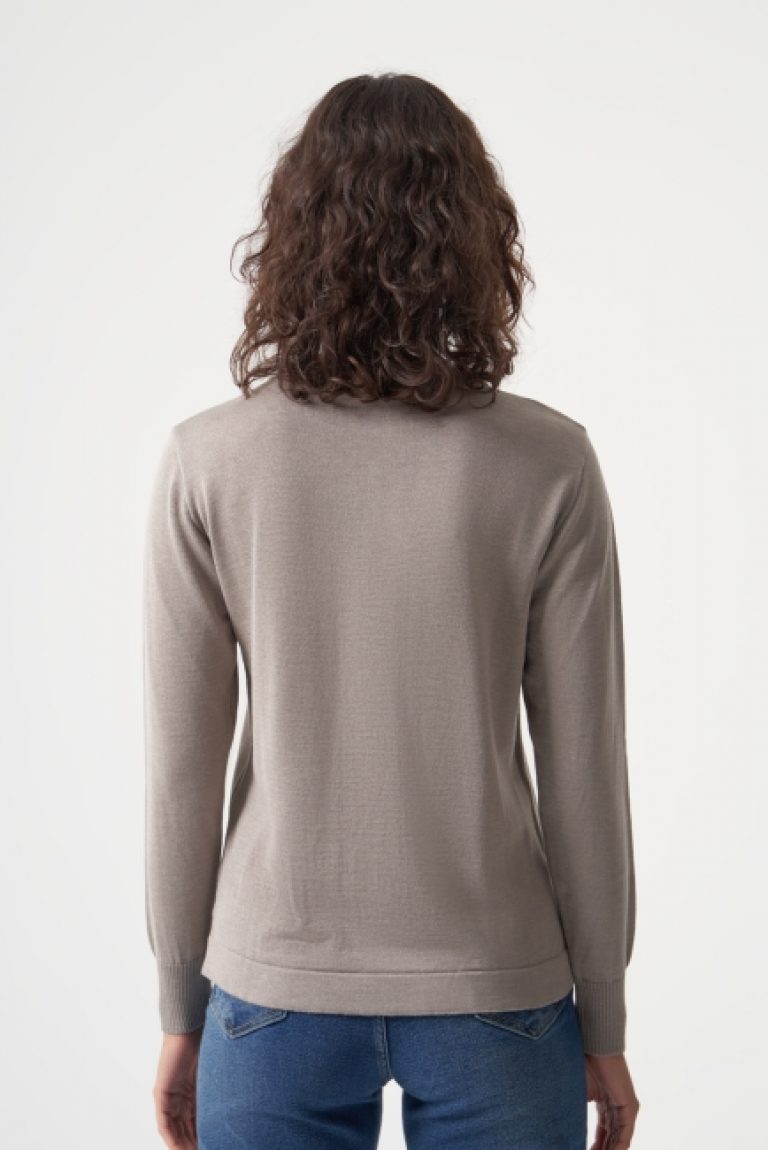 Mizalle Yuvarlak Yaka Basic Gri Triko Kazak - Mizalle