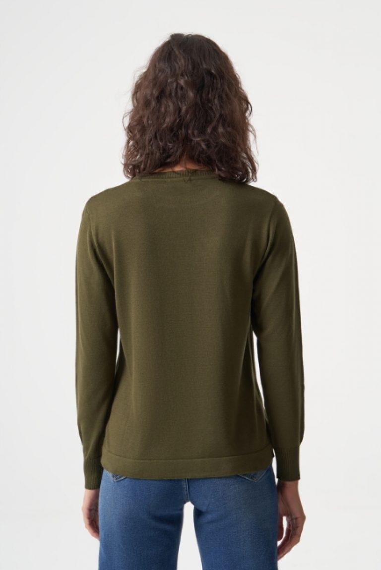 Mizalle Yuvarlak Yaka Basic Haki Triko Kazak - Mizalle