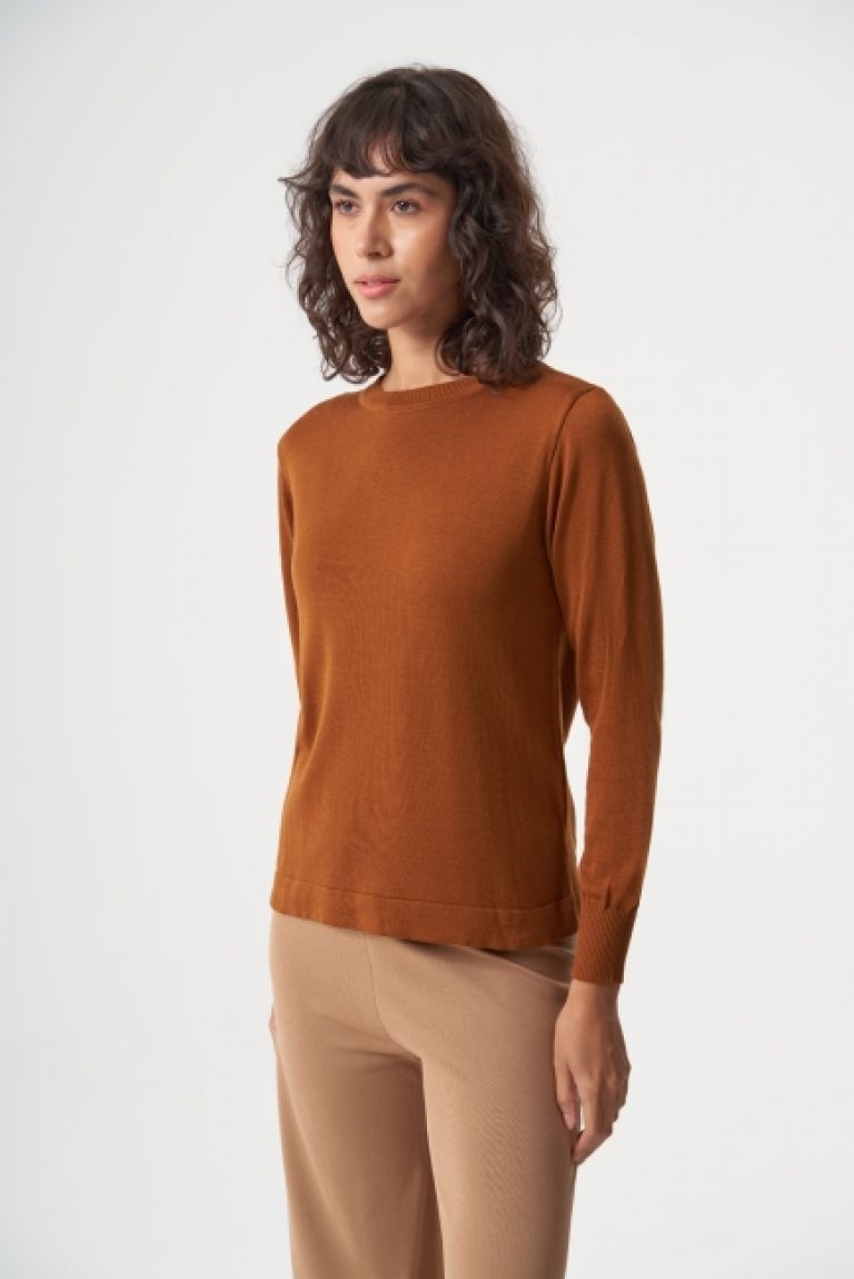 Mizalle Yuvarlak Yaka Basic Hardal Rengi Triko Kazak - Mizalle