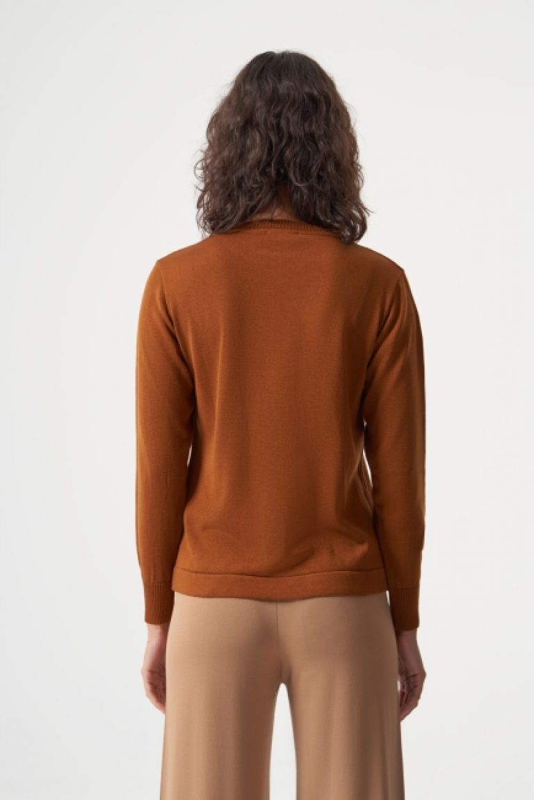 Mizalle Yuvarlak Yaka Basic Hardal Rengi Triko Kazak - Mizalle