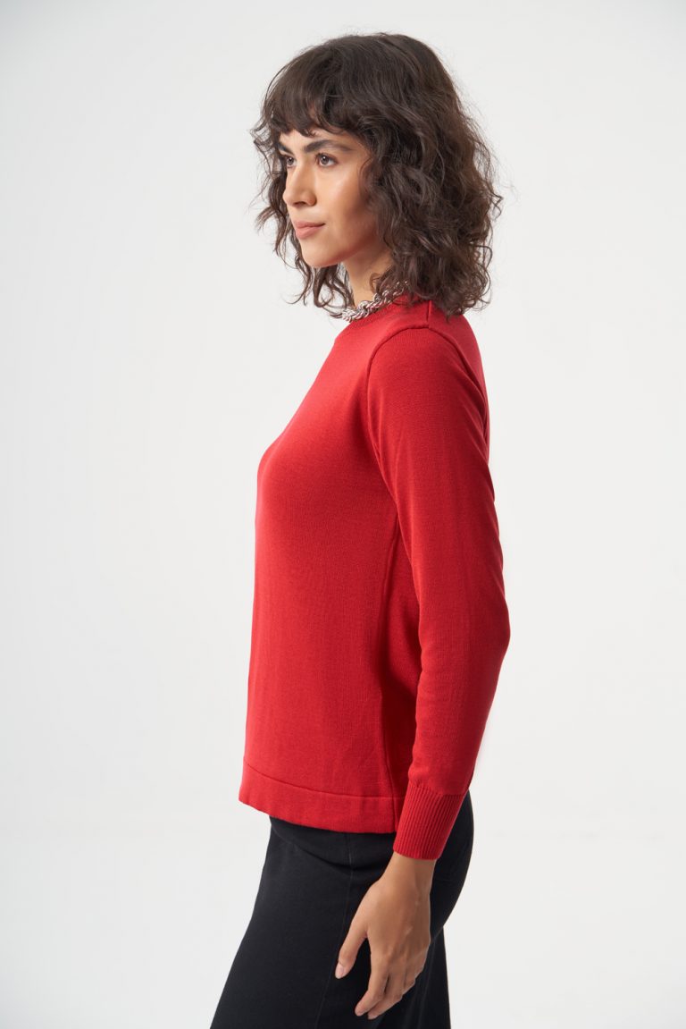 Mizalle Yuvarlak Yaka Basic Kırmızı Triko Kazak - Mizalle