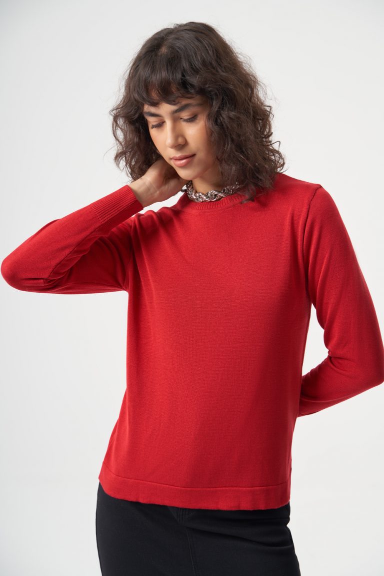 Mizalle Yuvarlak Yaka Basic Kırmızı Triko Kazak - Mizalle