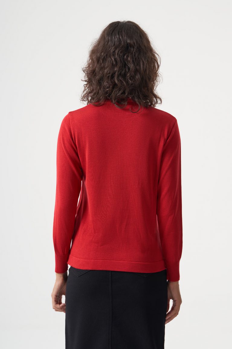 Mizalle Yuvarlak Yaka Basic Kırmızı Triko Kazak - Mizalle