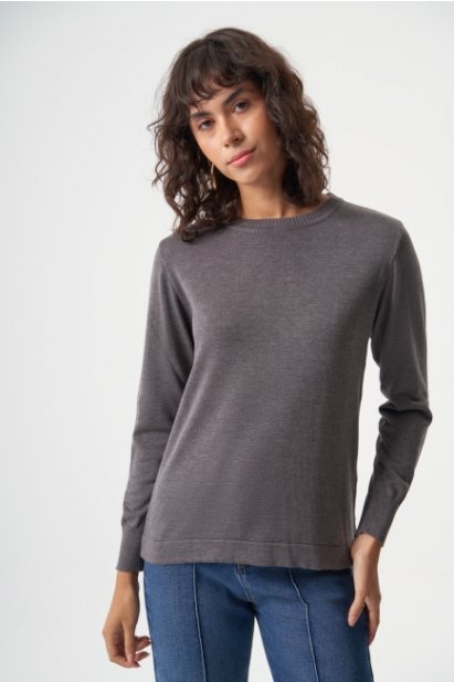 Mizalle Yuvarlak Yaka Basic Koyu Gri Triko Kazak - Mizalle