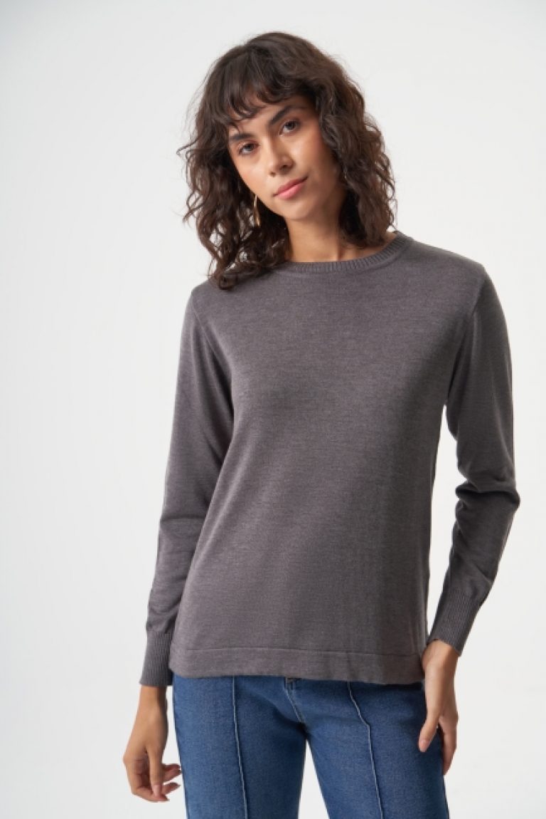 Mizalle Yuvarlak Yaka Basic Koyu Gri Triko Kazak - Mizalle