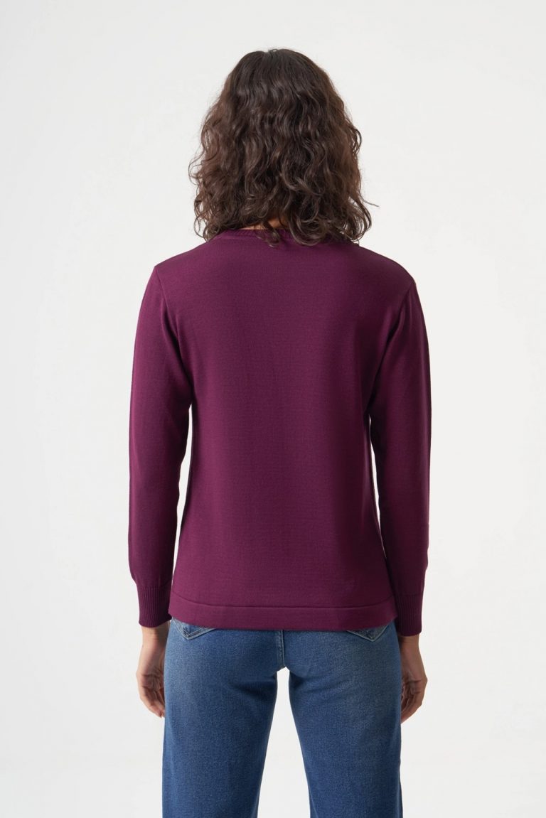 Mizalle Yuvarlak Yaka Basic Mürdüm Triko Kazak - Mizalle