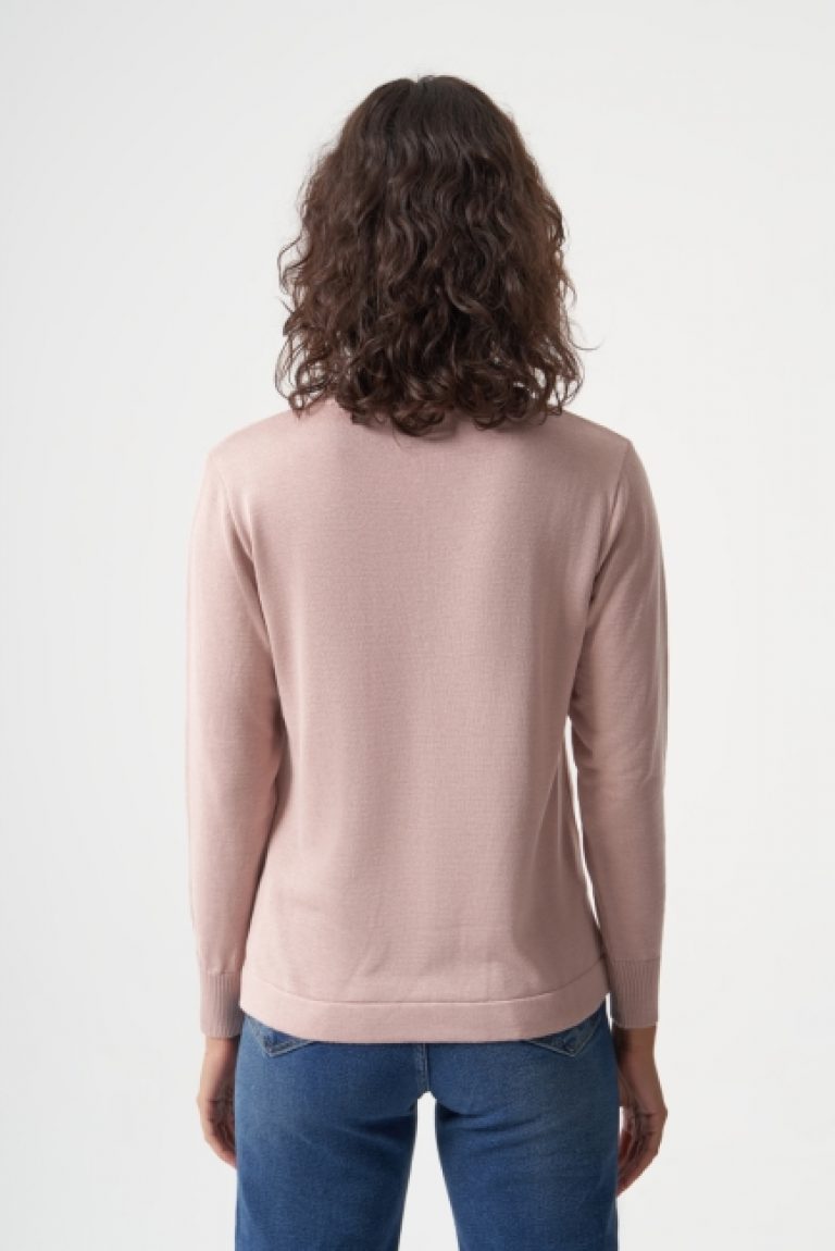 Mizalle Yuvarlak Yaka Basic Pudra Pembe Triko Kazak - Mizalle