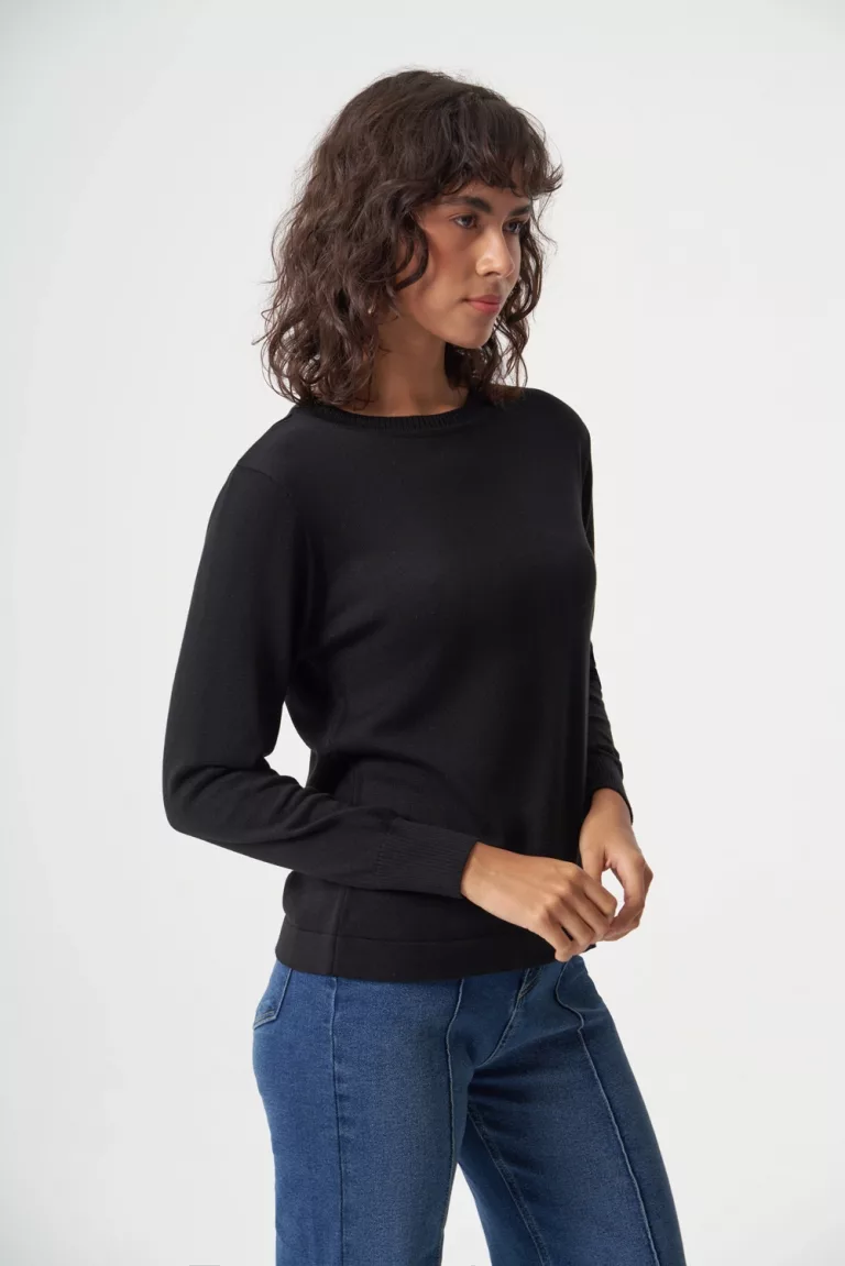 Mizalle Yuvarlak Yaka Basic Siyah Triko Kazak - Mizalle