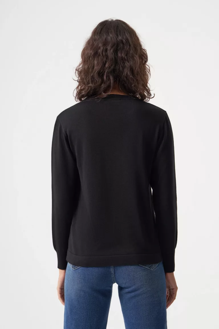 Mizalle Yuvarlak Yaka Basic Siyah Triko Kazak - Mizalle