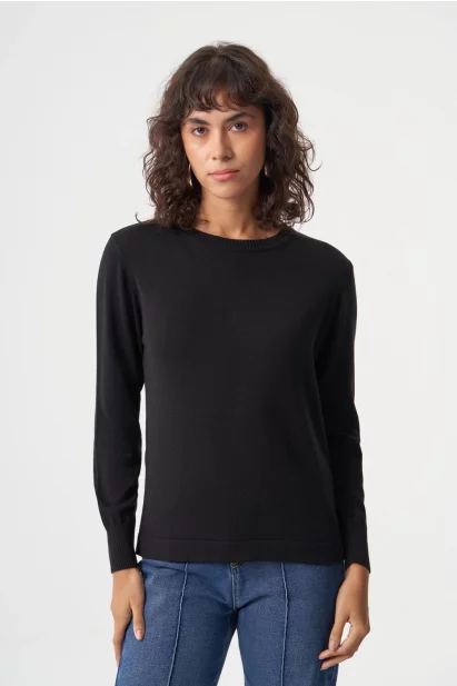 Mizalle Yuvarlak Yaka Basic Siyah Triko Kazak - Mizalle