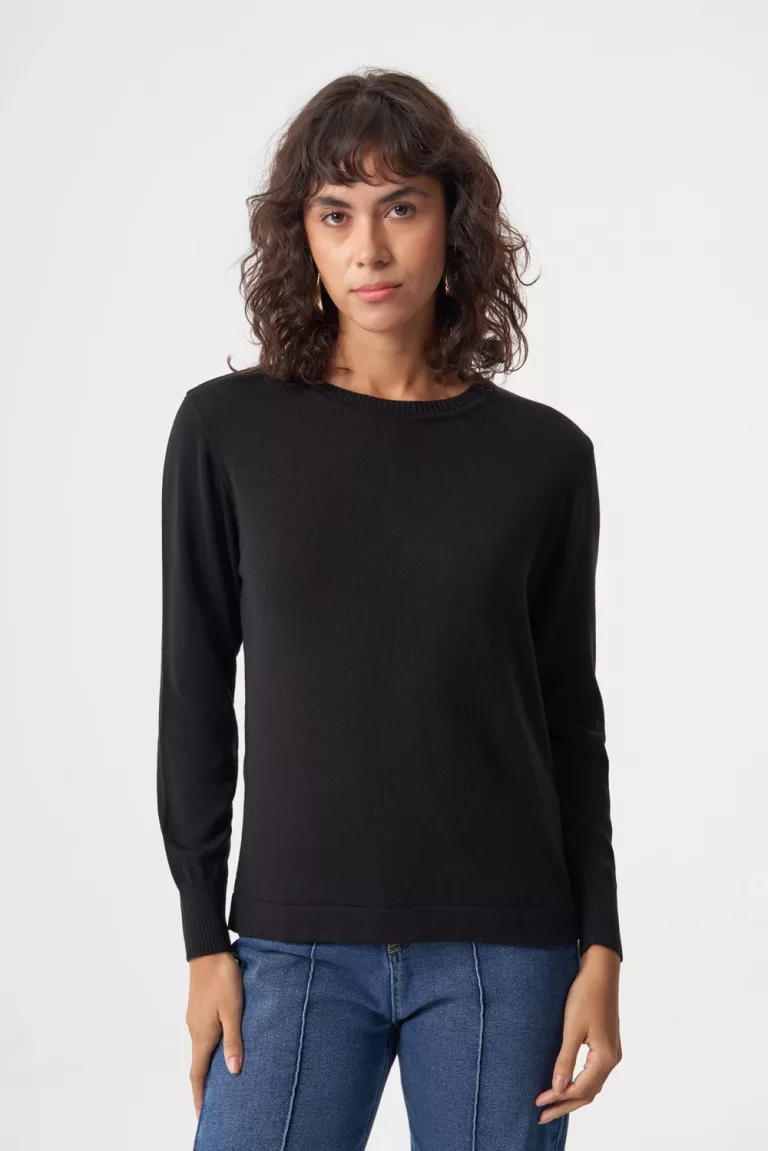 Mizalle Yuvarlak Yaka Basic Siyah Triko Kazak - Mizalle