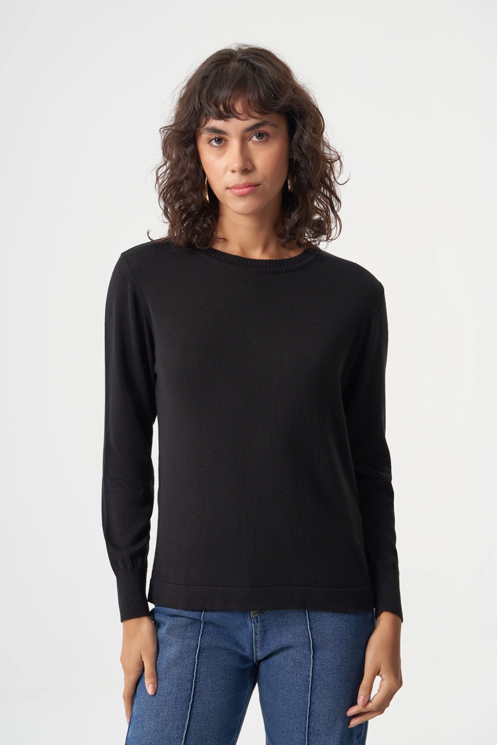 Mizalle - Mizalle Yuvarlak Yaka Basic Siyah Triko Kazak Mizalle - Mizalle Yuvarlak Yaka Basic Siyah Triko Kazak