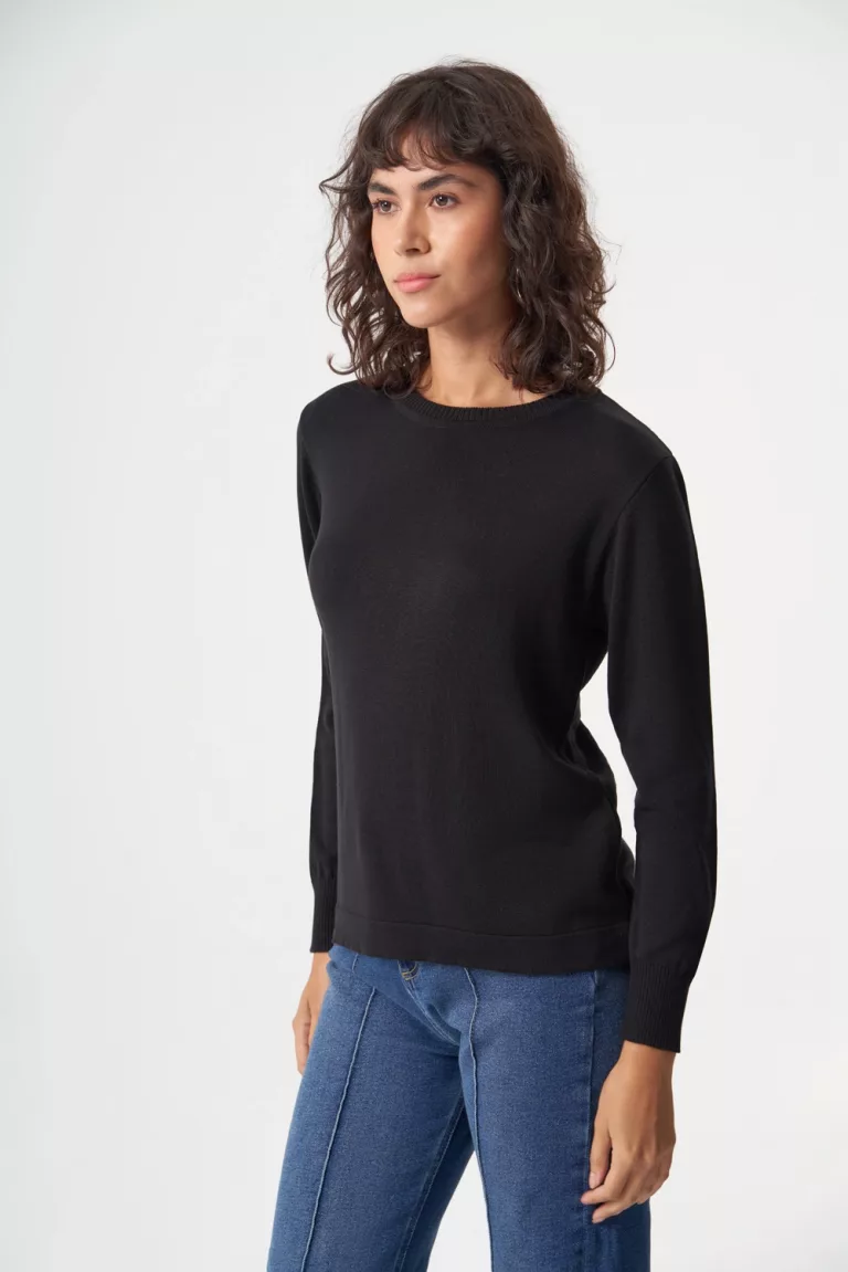 Mizalle Yuvarlak Yaka Basic Siyah Triko Kazak - Mizalle