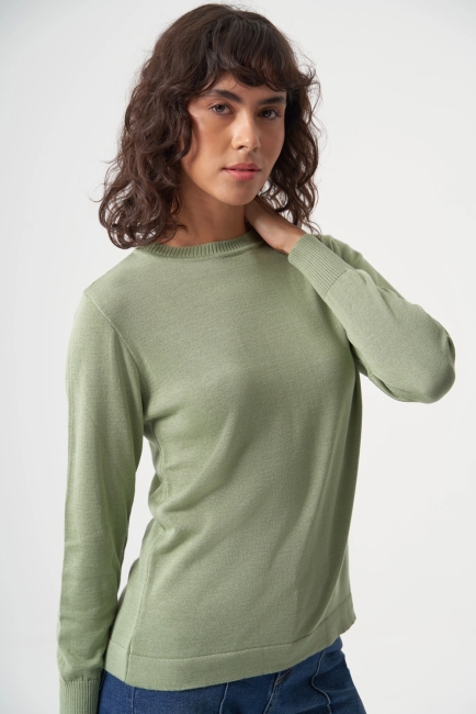 Mizalle - Mizalle Yuvarlak Yaka Basic Su Yeşili Triko Kazak Mizalle - Mizalle Yuvarlak Yaka Basic Su Yeşili Triko Kazak