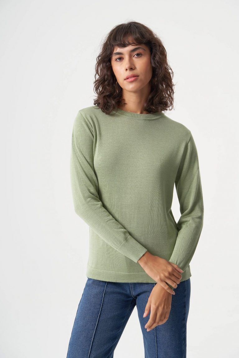 Mizalle Yuvarlak Yaka Basic Su Yeşili Triko Kazak - Mizalle