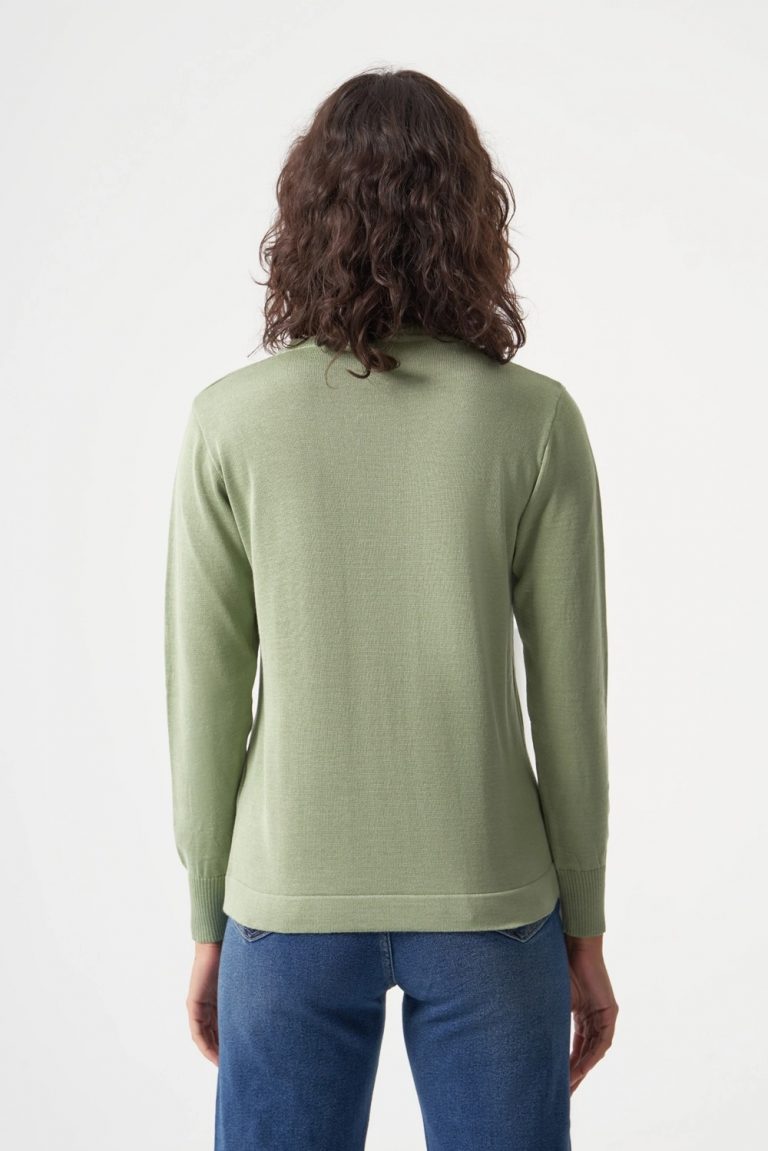 Mizalle Yuvarlak Yaka Basic Su Yeşili Triko Kazak - Mizalle