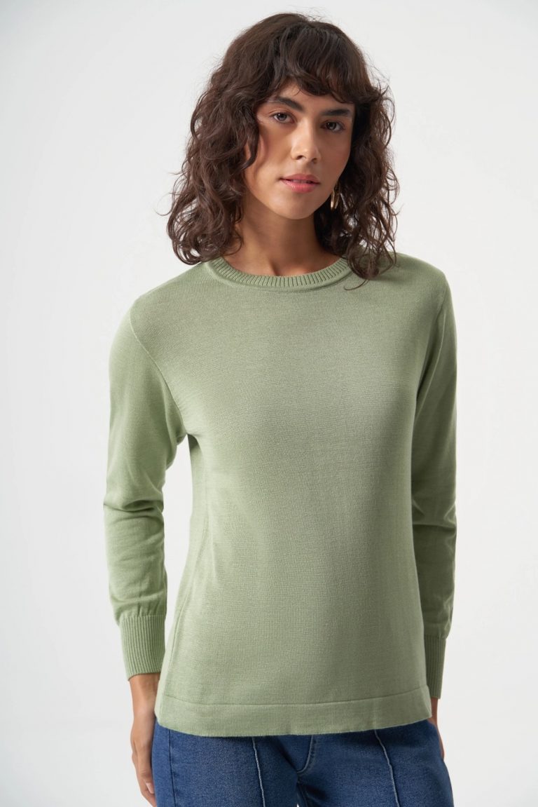 Mizalle Yuvarlak Yaka Basic Su Yeşili Triko Kazak - Mizalle