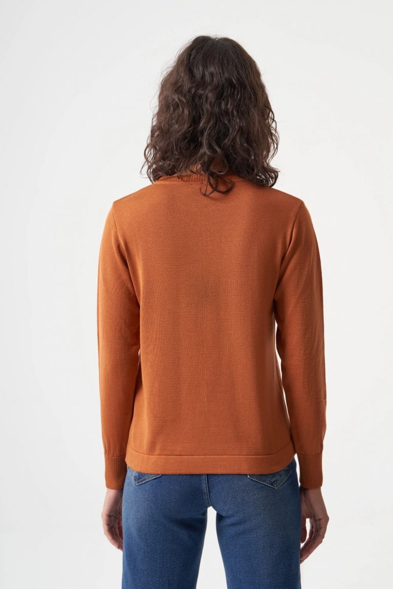 Mizalle Yuvarlak Yaka Basic Taba Rengi Triko Kazak - Mizalle