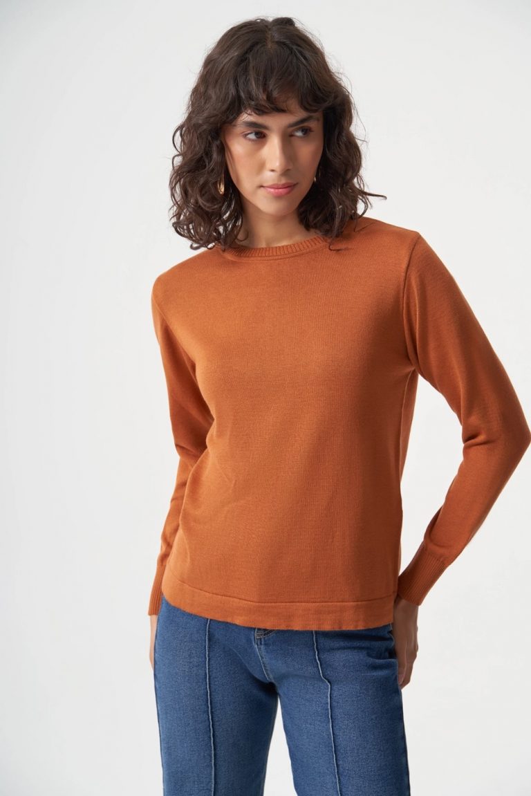 Mizalle Yuvarlak Yaka Basic Taba Rengi Triko Kazak - Mizalle