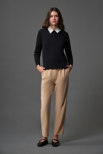 Mizalle - Mizalle Çift Pile Basic Bej Rengi Günlük Kumaş Pantolon Mizalle - Mizalle Çift Pile Basic Bej Rengi Günlük Kumaş Pantolon