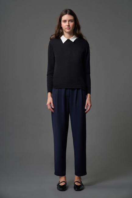 Mizalle - Mizalle Çift Pile Basic Lacivert Günlük Kumaş Pantolon