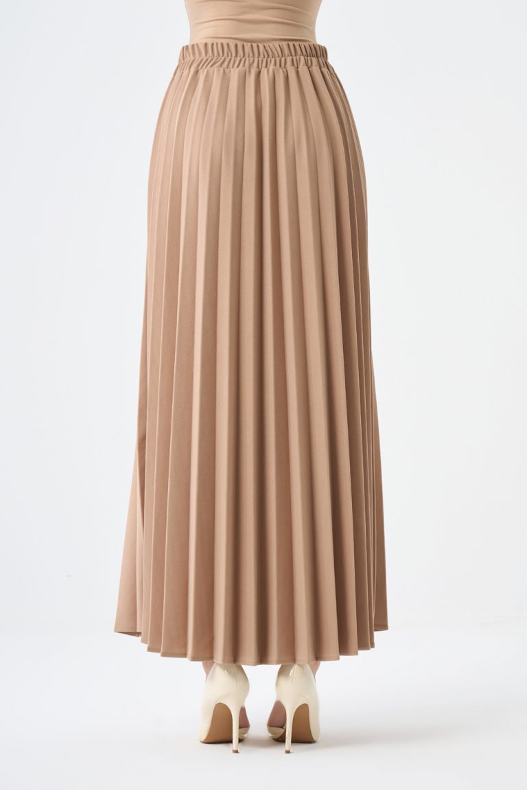 Mizalle Basic Örme Piliseli Bej Rengi Uzun Etek - Mizalle